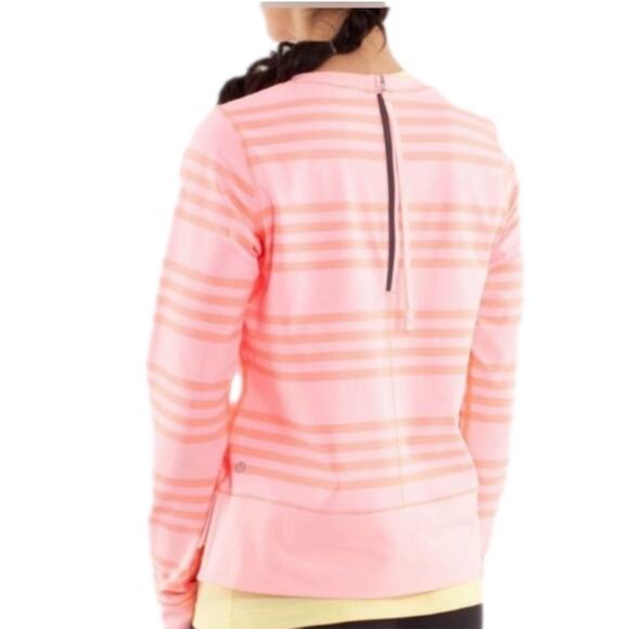 Lululemon Size 4 Warm Up Crew CORAL Stripe hi lo zipper top - Picture 3 of 9